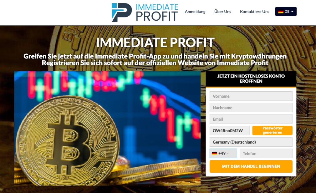 Immediate Profit Erfahrungen - Bild der Internetseite 
